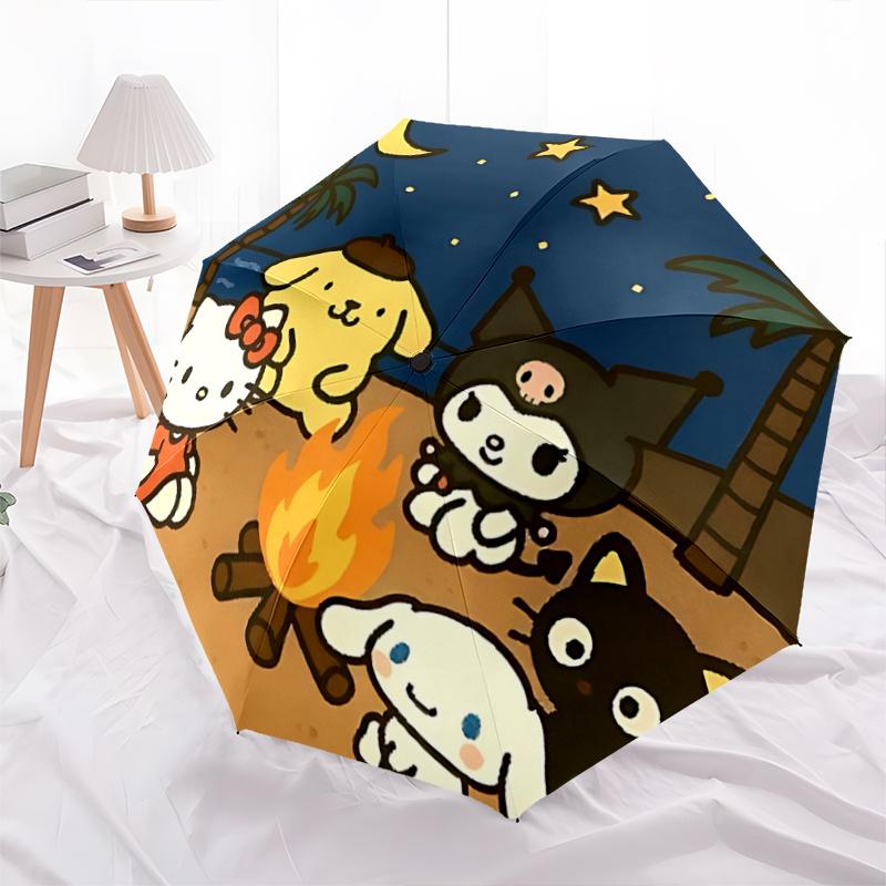

1pc Hello Kitty Beach Bonfire Campfire Party Automatic Folding Umbrella - Portable 3-Fold Design with Iron Frame for Outdoor, Perfect Gift for Fans, T