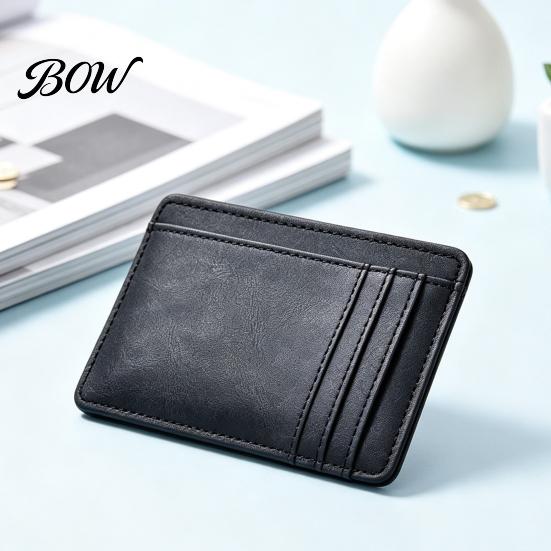 Compact Wallet for Travel Slim Card Holder Men, Minimalist Credit with ID Window, Simple Solid Color Men Multiple Slots, Pocket Business