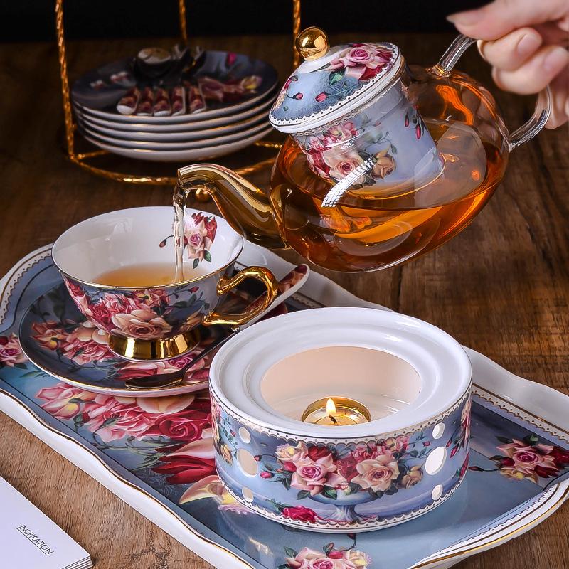 Gold-Painted Bone China Coffee Cup And Saucer Set British Ceramic Flower Tea Cup Afternoon Tea Set Black Tea Cup Flower Teapot