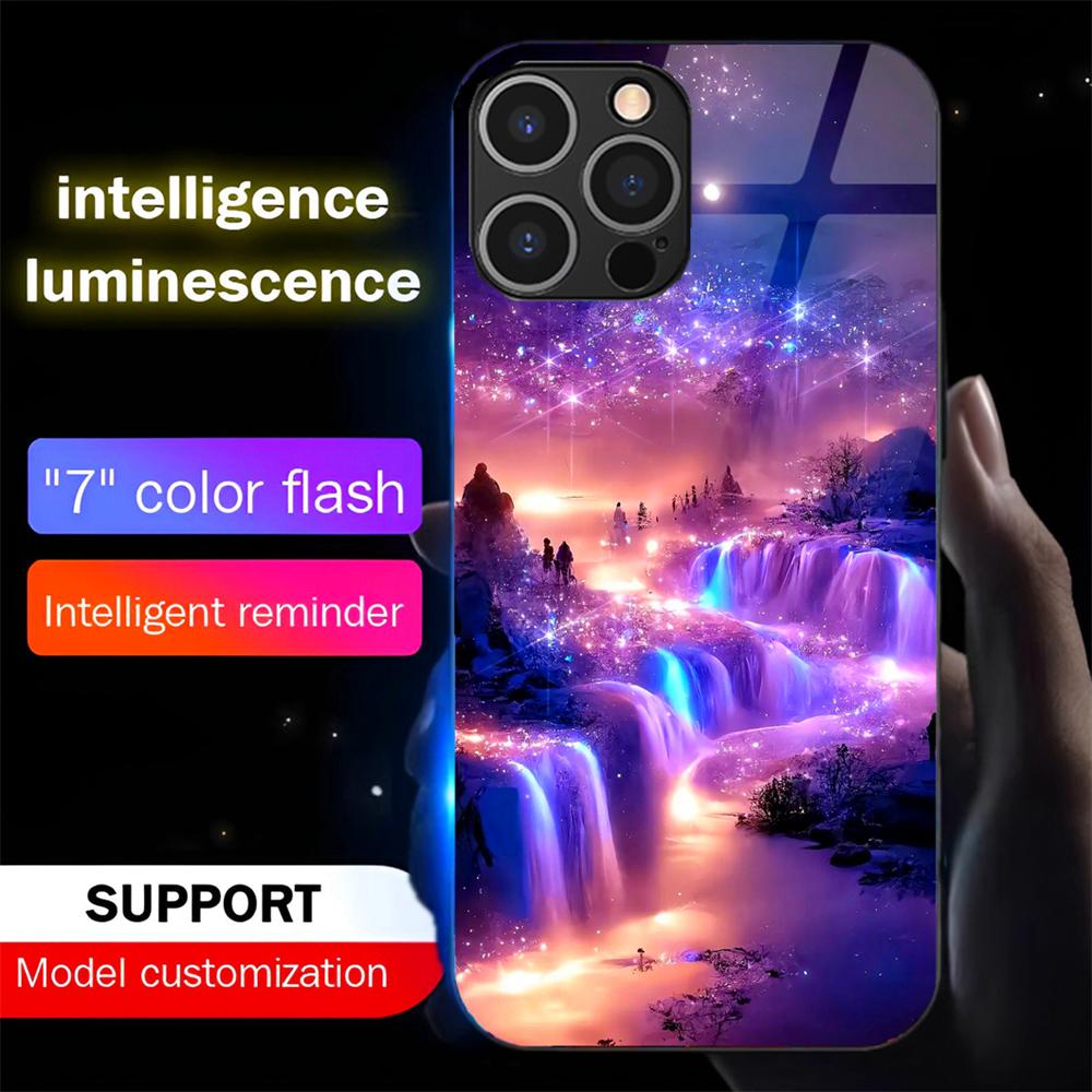 Brilliant LED Light Glow Luminous Tempered Glass Back Phone Case For IPhone Samsung