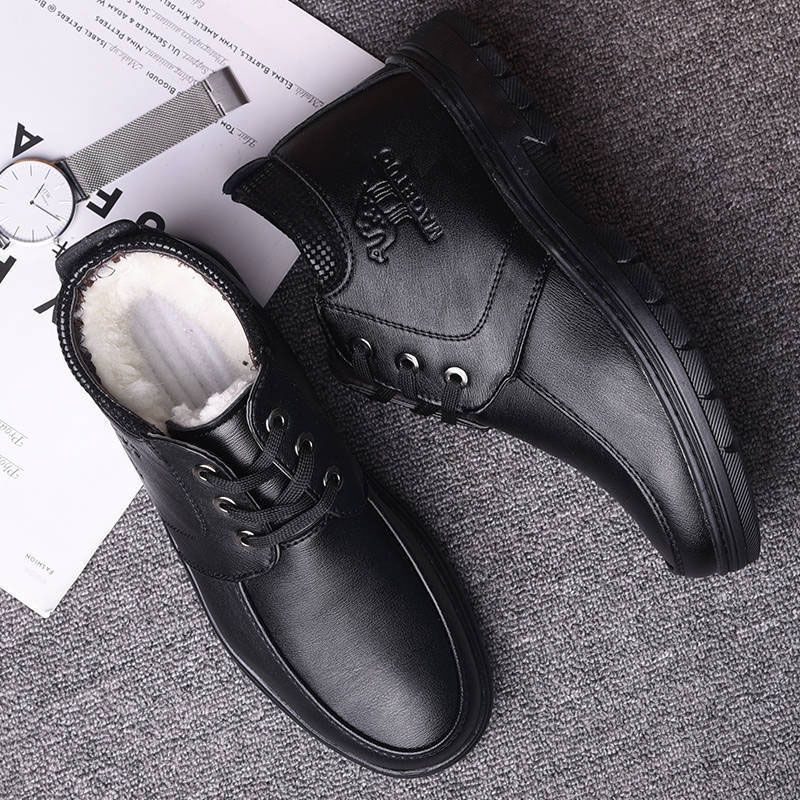 [Wool Inner Lining] Winter Cotton Shoes Men's Casual Leather Shoes Are Piled and Thickened To Keep Warm and Cold