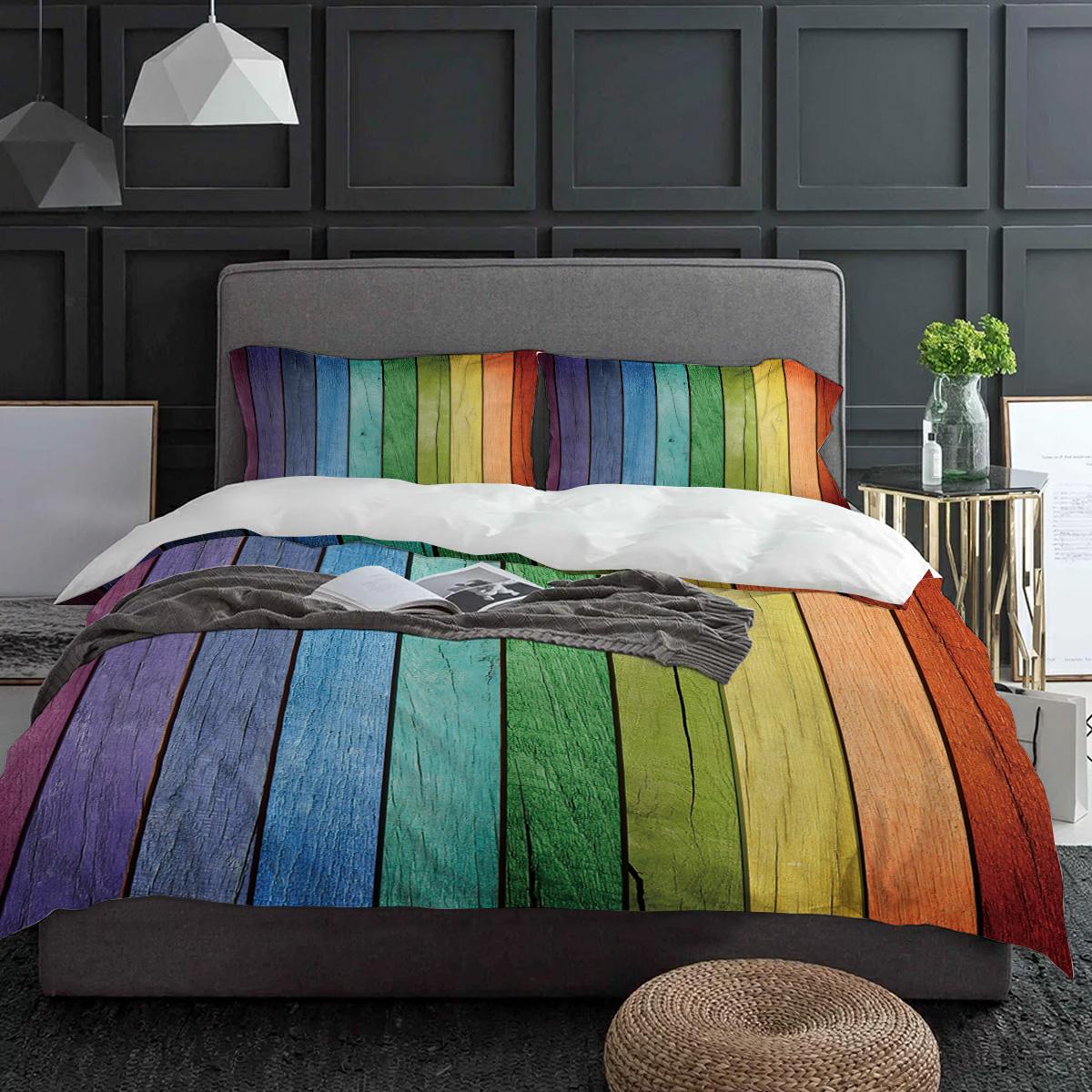 

Colorful Rainbow Wood Planks Duvet Cover With Pillow Case Custom Comforter 3pcs Bedding Set Quilt Cover Double Bed Home Textile (135x200cm)