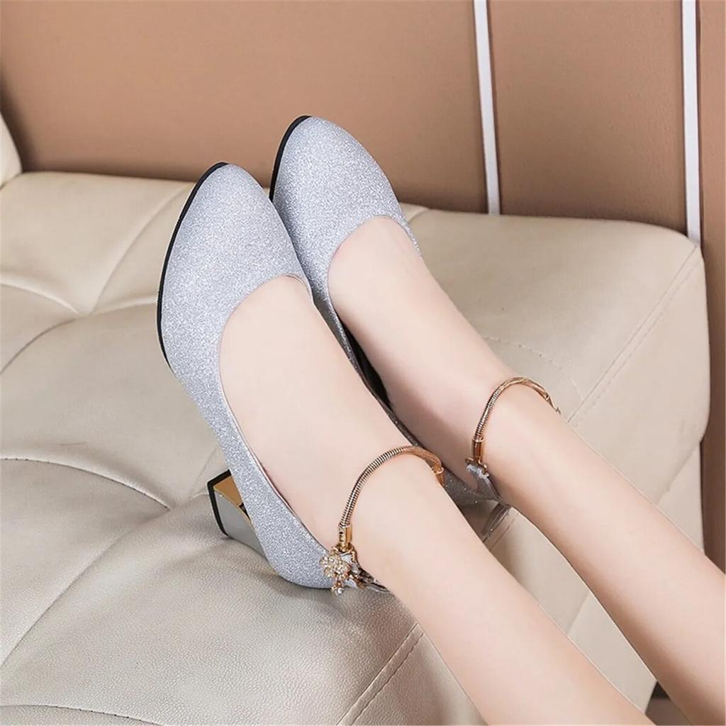 High Heels Chunky Single Shoes for Women, Round Head, Wedding Shoes, Simple Word Buckle, Work Shoes, Spring Autumn, New Fashion