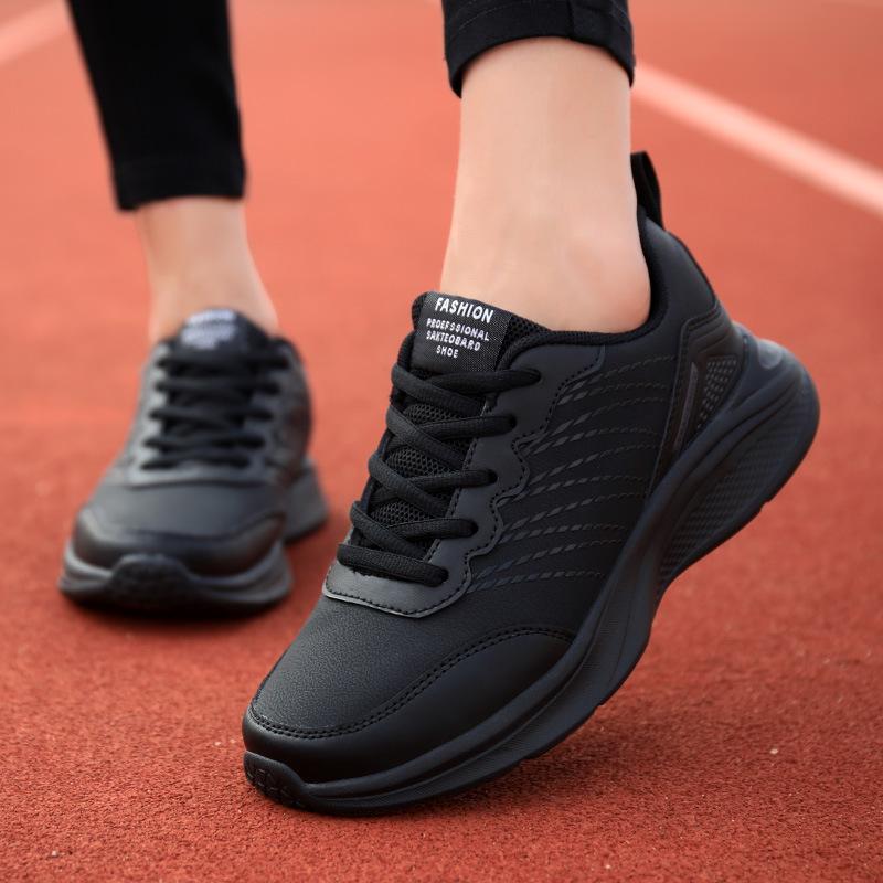 Brand women's shoes autumn and winter sports shoes leather waterproof and lightweight running shoes women's black soft-soled casual non-slip