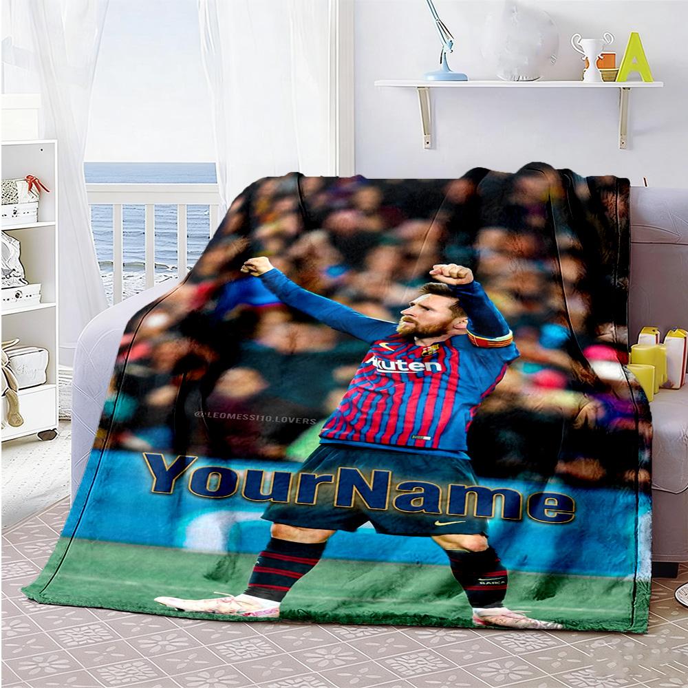 Messi 242 Customize Your Name Blanket Throw Personalized Blanket Soft Warm Cozy Great for Living Room Sofa Picnics Livingroom Four Seasons Universal