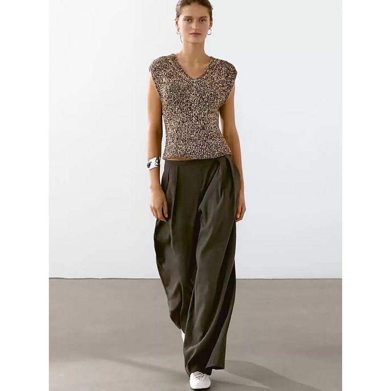 MD Women clothes French style Simple Pure Cotton Two-Color Yarn V-neck Sleeveless Knitted Sleeveless t-shirt Top Tide 05691733700