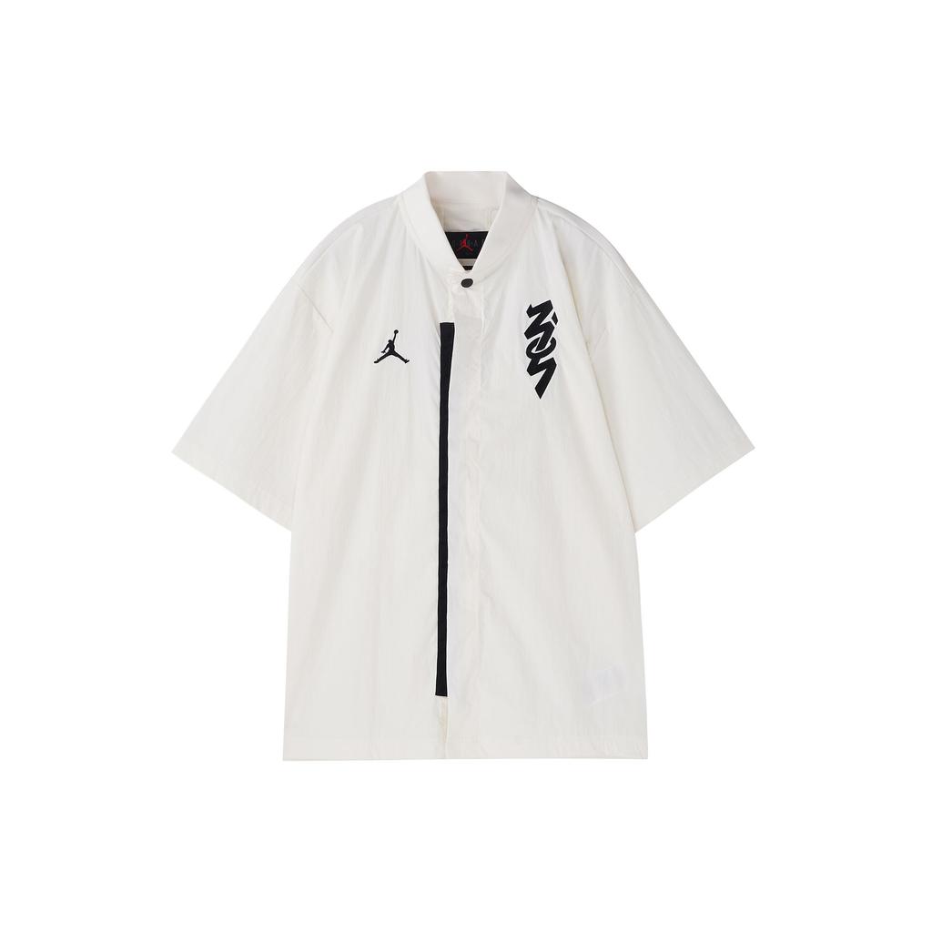 Jordan FW22 Solid Color Logo Print Zip-Up Short Sleeve Shirt Men Tops White DR2173-133