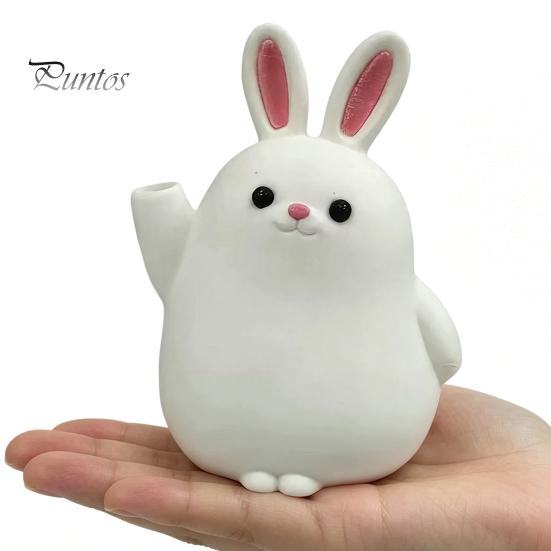 Home Office Decor Vase 3D Printed Rabbit Ornament, White Bunny Flower Holder Hydroponic Plants Container, Animal Shape Desktop Decoration for Matte