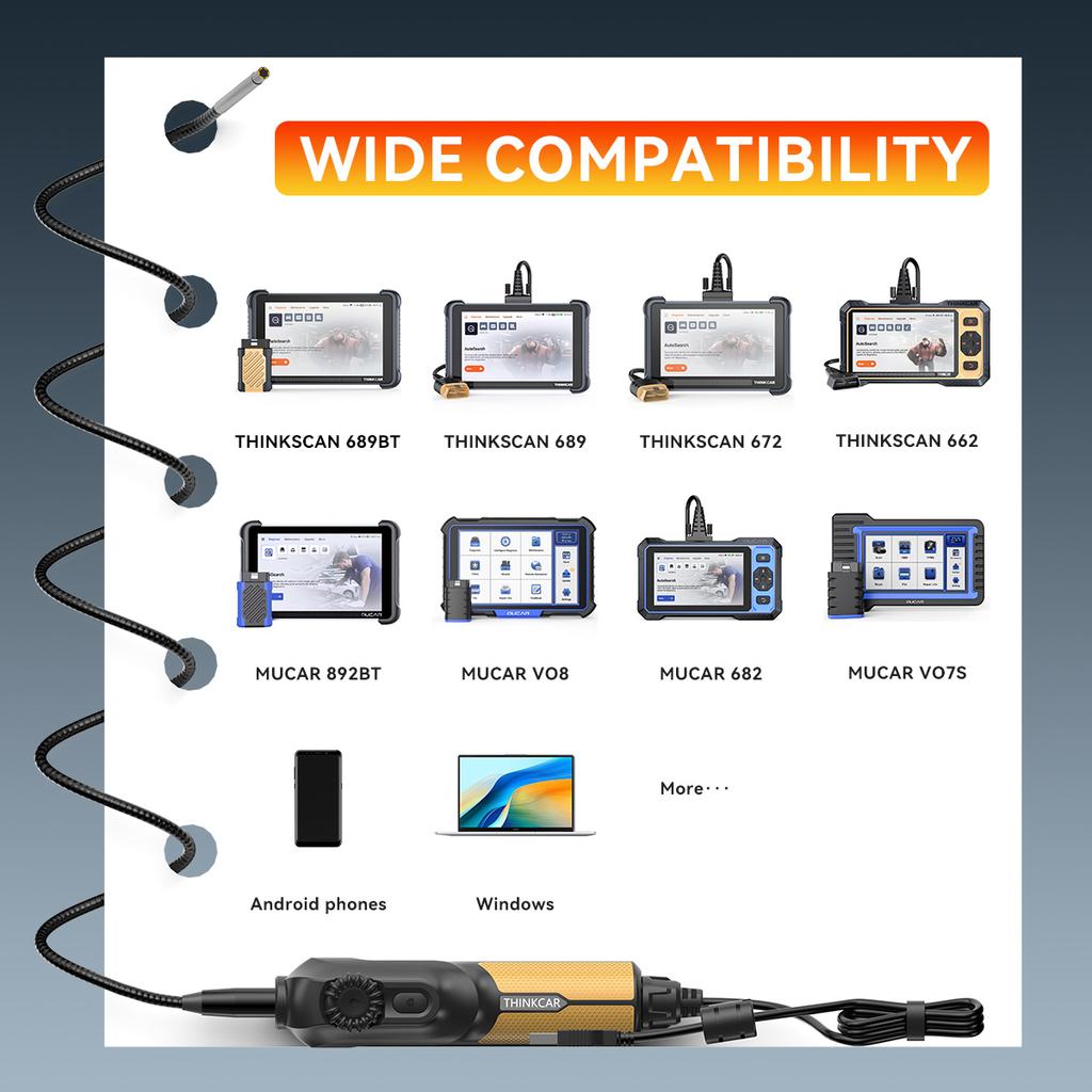 THINKCAR TES102 Flexible USB Endoscope Waterproof Industrial Video Cameras for Professional Use CE Certified Car Inspection Tool