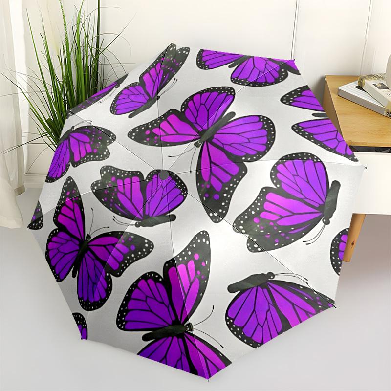

1pc Butterfly Print Automatic Umbrella - Stylish, Durable, with 8-Rib Manual Open Design, Elegant Black Handleyy250920144