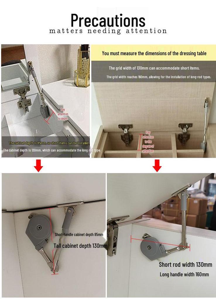 Tatami Dressing Table Hydraulic Gas Spring with Telescopic Flip-up/Flip-down Doors and Damping Buffer.