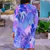 Women Plus Size Floral Printed V Neck Long Sleeve Fitted Midi Dress