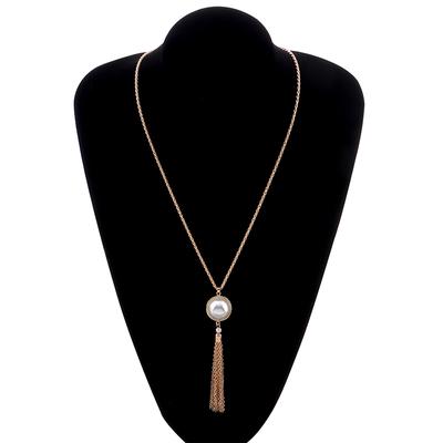 Collar largo sencillo con borla anudada, cadena para suéter, colgante de perlas popular para mujer