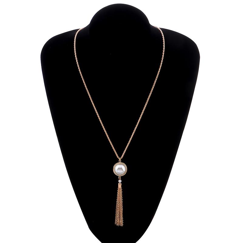 Simple Knotted Tassel Long Necklace Sweater Chain Popular Pearl Women'S Pendant