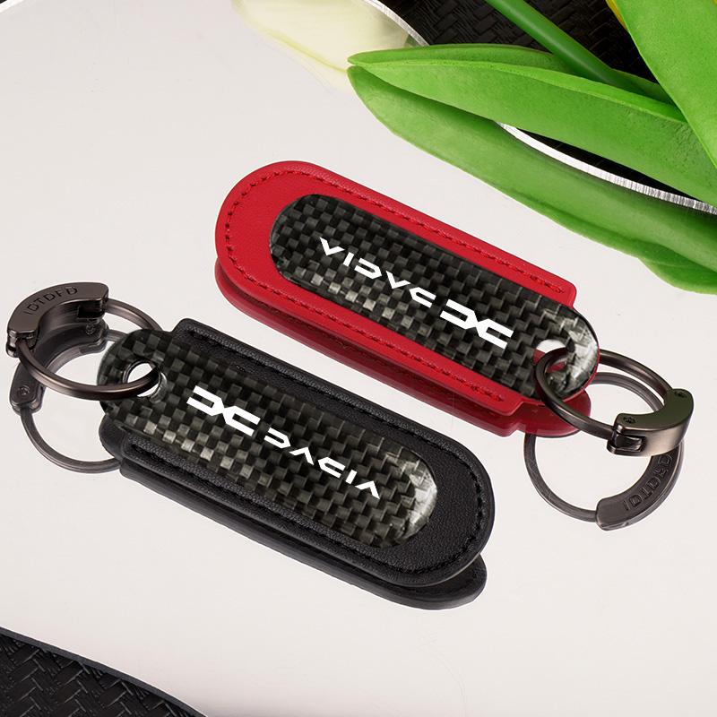 For Dacia Logan Sandero Duster Lodgy Spring Jogger Solenza Renault Dokker Stepway Carbon Fiber Car Keyring Keychain Gift Pendant