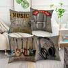 Federa per Cuscino a Tema Musicale Con Stampa di Chitarra, Microfono e Cuffie Copricuscino Decorazione Creativa Per il Soggiorno