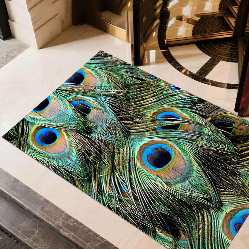 1pc Home Carpet Peacock and Flowers Non-Slip Design for Office Decor Living Room Bedroom Gift