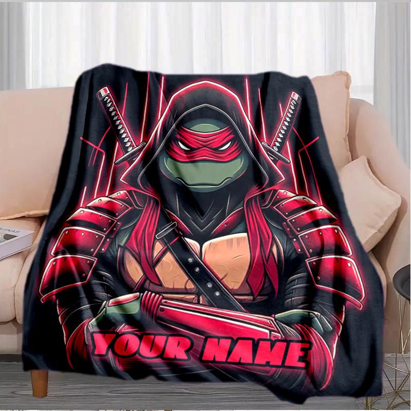 1PC Custom Name Ninja Turtle Artwork Flannel Blanket Versatile,all-season Throw Suitable for the Living Room,bedroom,camping,travel,and Gift
