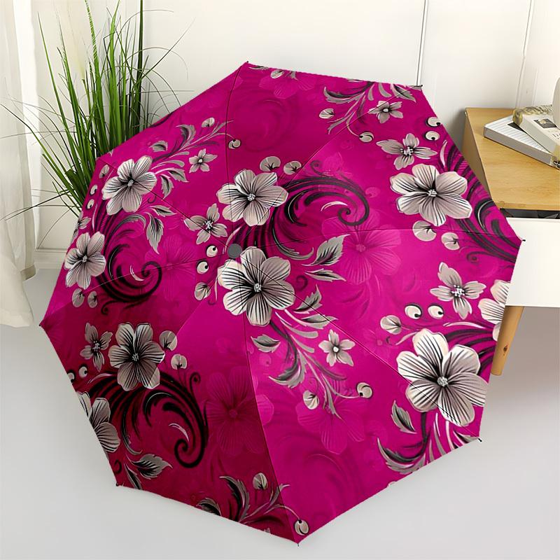 1pc Floral Pattern Pink Background Umbrella with Plastic Handle,Suitable for All Seasons Umbrellaptys26084