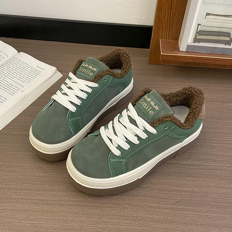 

Women s Large Size Lace-up Soft Sole Winter Warm Fur One Snow Boots Padded Lined Ankle Boots Anti-slip Hiking Sport Board Shoes 35 зелёный