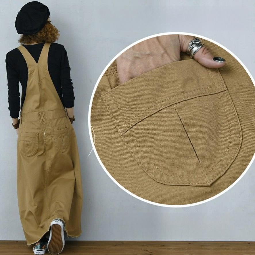 2024 Damen Koreanischer Stil Militärgrün Trägerkleid mit Taschen