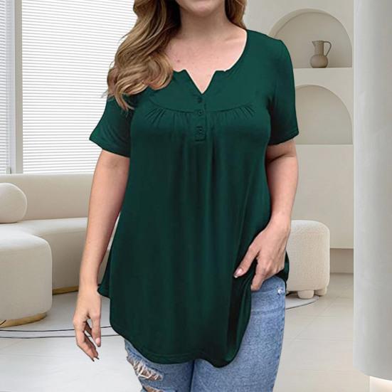 Women's Plus Size Tunic Top Summer Short Sleeve V-Neck Button Up Shirt Casual Loose Fit Flowy Blouse for Beach Office Party Daily Wear