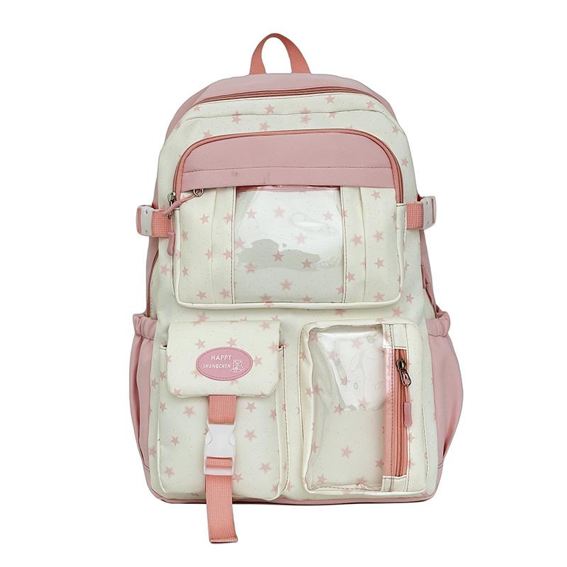 Schoolbag Japanese ins new high-value schoolbag sweet contrasting color splicing bar pain bag junior high school students lightweight backpack