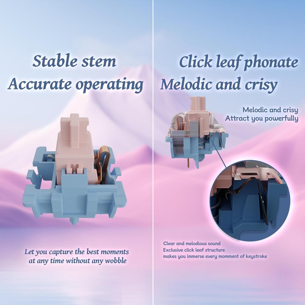 GATERON Melodic Keyboard Switches, Clicky RGB LED 5-Pin Factory-Lubricated 60gf Key Switches for MX Mechanical Keyboards (35 PCS)