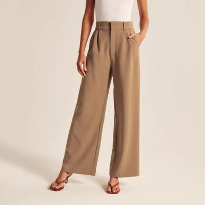Fashion Women Wide Leg Suit Pants New High Waisted Casual Plus Size Loose Office Pants for Women Elegant Pleated Pockets Trousers 865