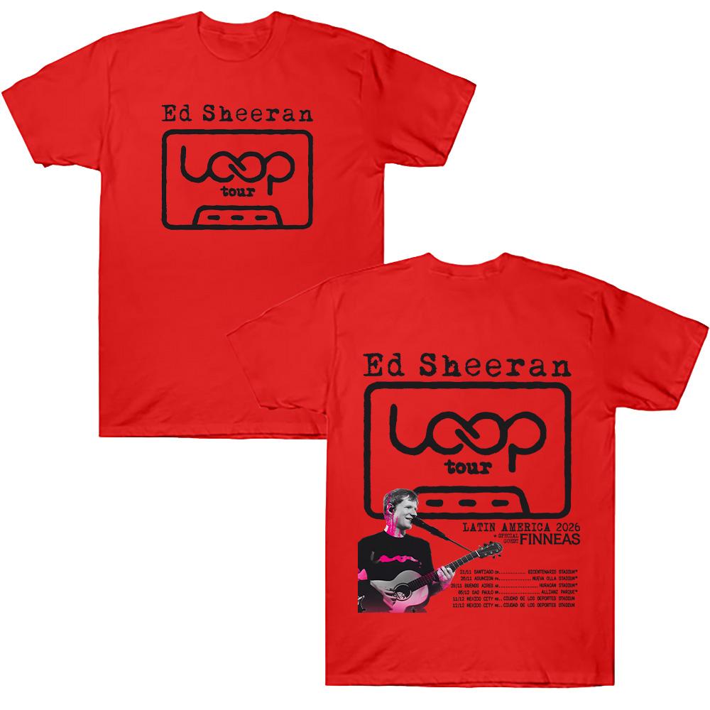 Ed Sheeran Loop Tour LATEINAMERIKA 2026 T-Shirt Übergroßes Grafik-T-Shirt Herren Mode Baumwolle Damen Freizeit Locker Kurzarm-T-Shirt