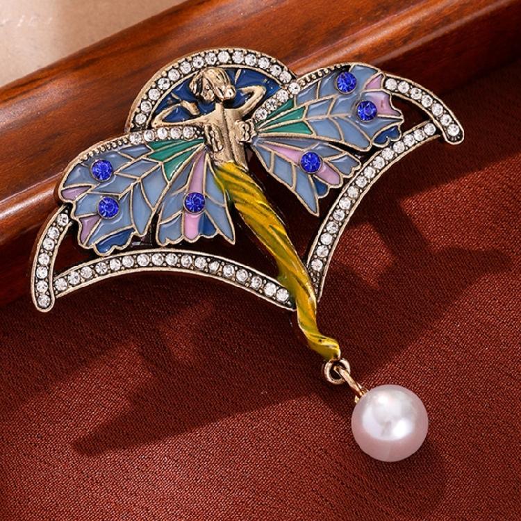 Elegant Rhinestones Pearls Butterfly Brooch Vintage Enamel Design Corsage Pin Women Chest Accessory Gift