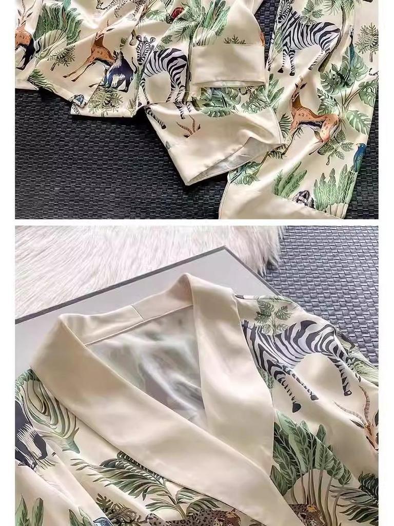 Women's Ice Silk Pajama Set: Long Sleeve, High-End Forest Style for Spring & Autumn Wear