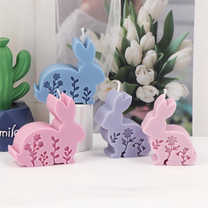 3D Easter Bunny Silicone Candle Mold DIY Embossed Flower Rabbit Design Aromatherapy Candles Gypsum Soap Home Decor