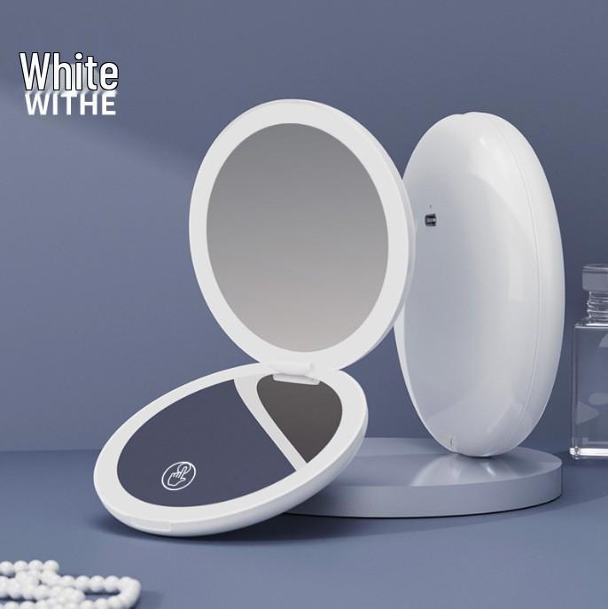 Compact Rechargeable Cosmetic Bag with LED and Foldable Handheld Makeup Mirror for Female Students