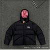 Unisex Kapuzen-Pufferjacke Baumwollfüllung Warmer Wintermantel Lockere Passform Reißverschluss vorne Bestickt Einfarbige
