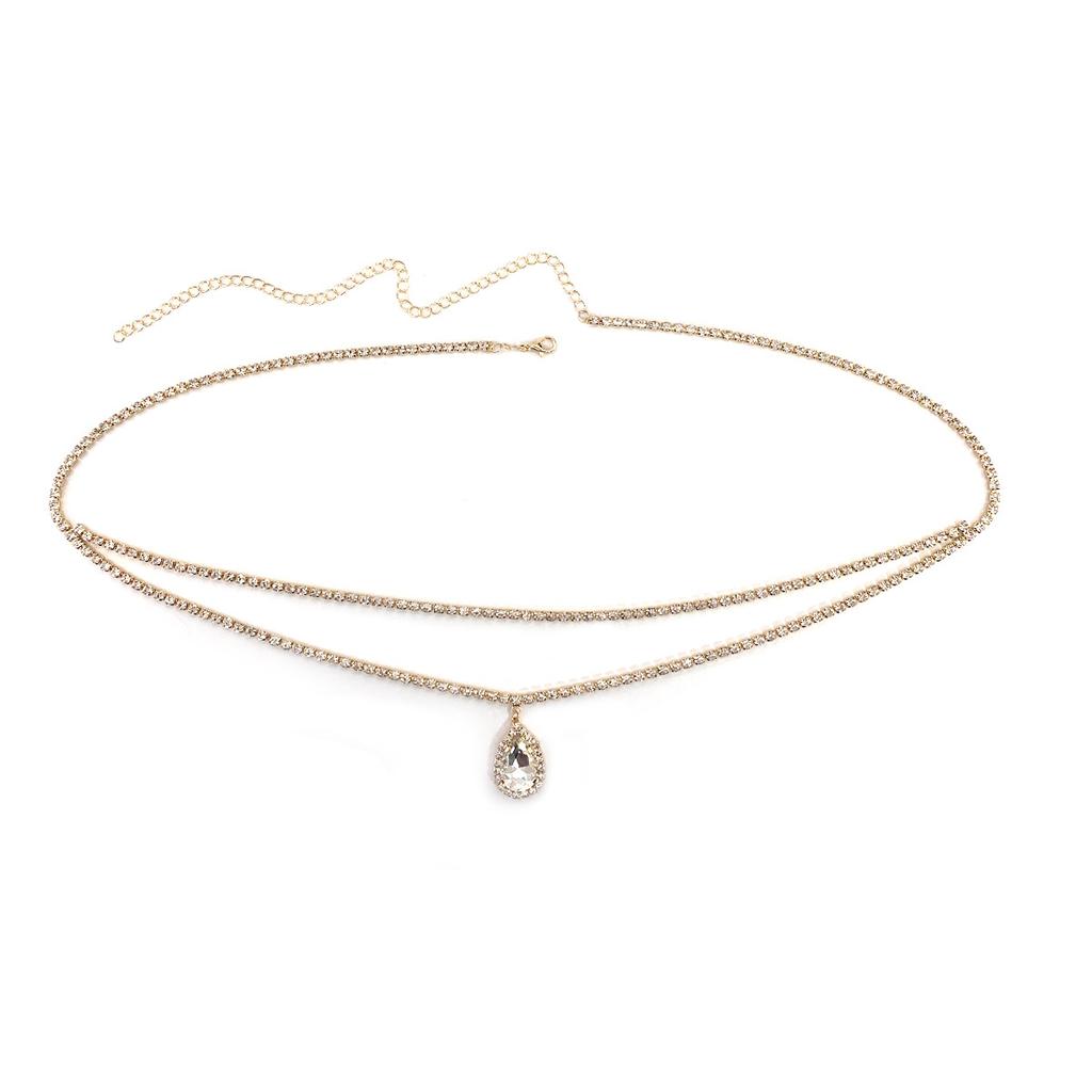 Charm Full Rhinestone Heart Teardrop-shaped Butterfly Pendant Double-layer Bikini Waist Chain for Women Beach Sexy Body Jewelry