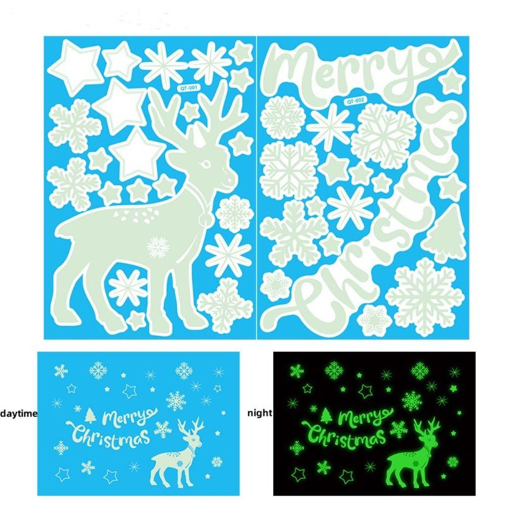 Glow In The Dark Christmas Window Wall Stickers Snowflake Window Glass Stickers  Xmas