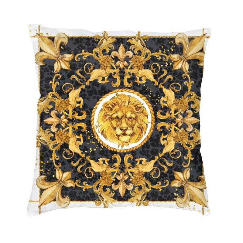Golden Baroque Elegance Style Square Pillowcover Home Decorative Cushion Cover Throw Pillow for Car Doublesided Printing