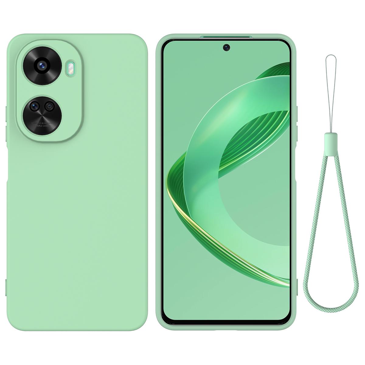 

For Huawei nova 12 SE 4G/nova 11 SE Shockproof Case Liquid Silicone Protective Cover with Hand Strap Green