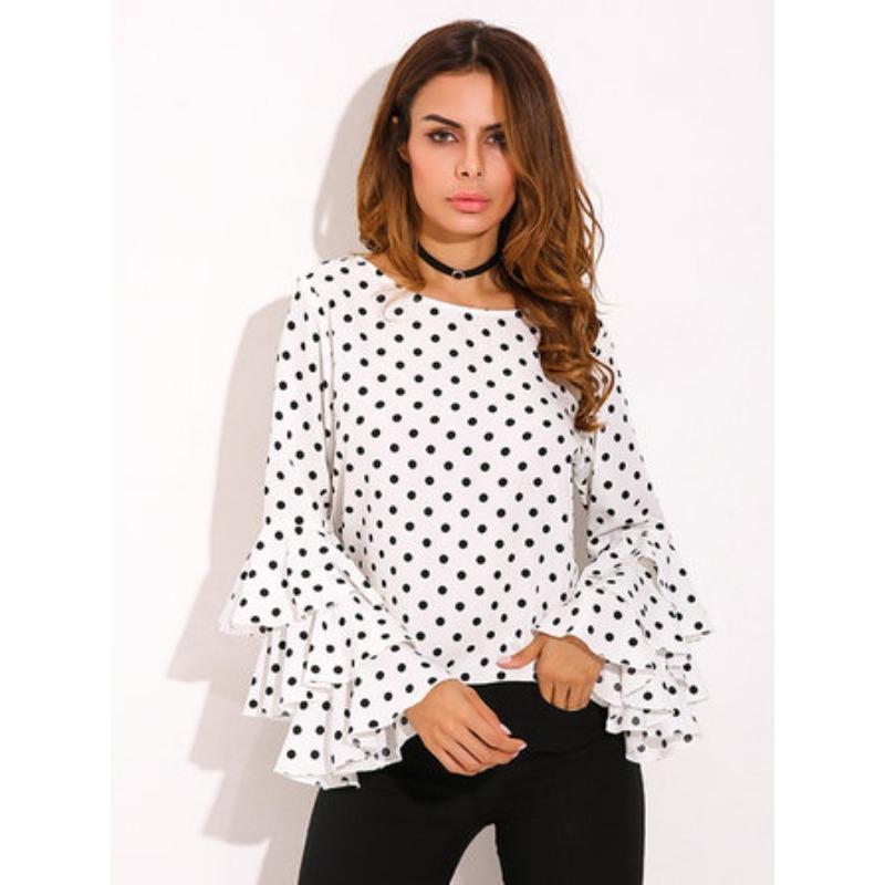 

Dot Flared Sleeve Top Large Size Chiffon Shirts Women’s Blouses & Shirts 5XL