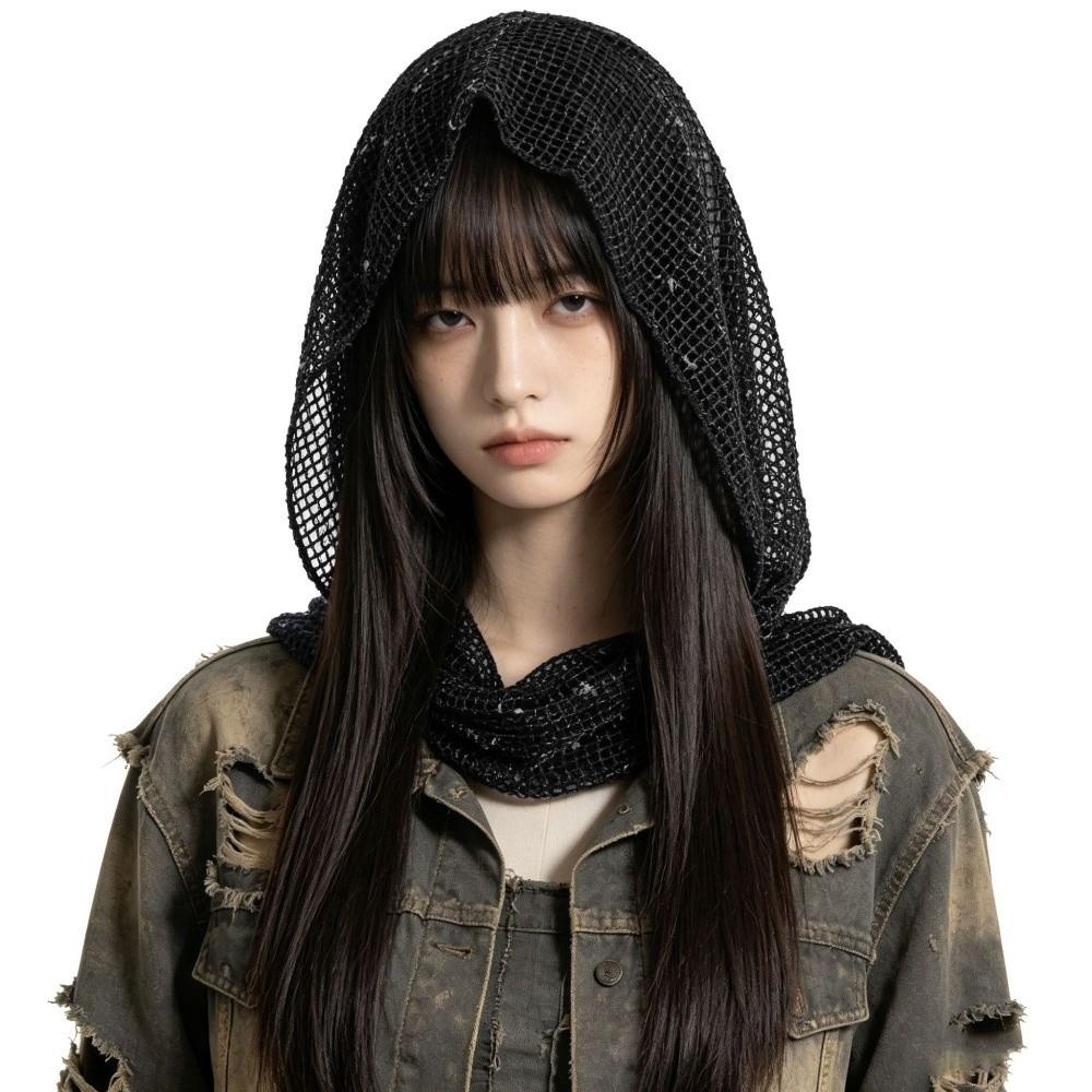 Solid Color Hooded Headscarf Y2k Head Wraps Fairy Shawl Cap Girl