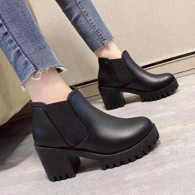 Autumn Winter British Riding Boots Thick Heel Women's Ankle Boots Round Head Waterproof Platform Elastic Mouth Short Boots 35-41