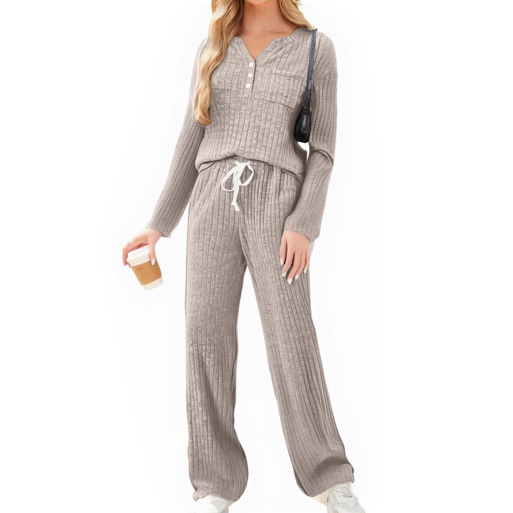 Damen Freizeitmode Bequeme Oberteile und Hosen Haus Pyjama Set