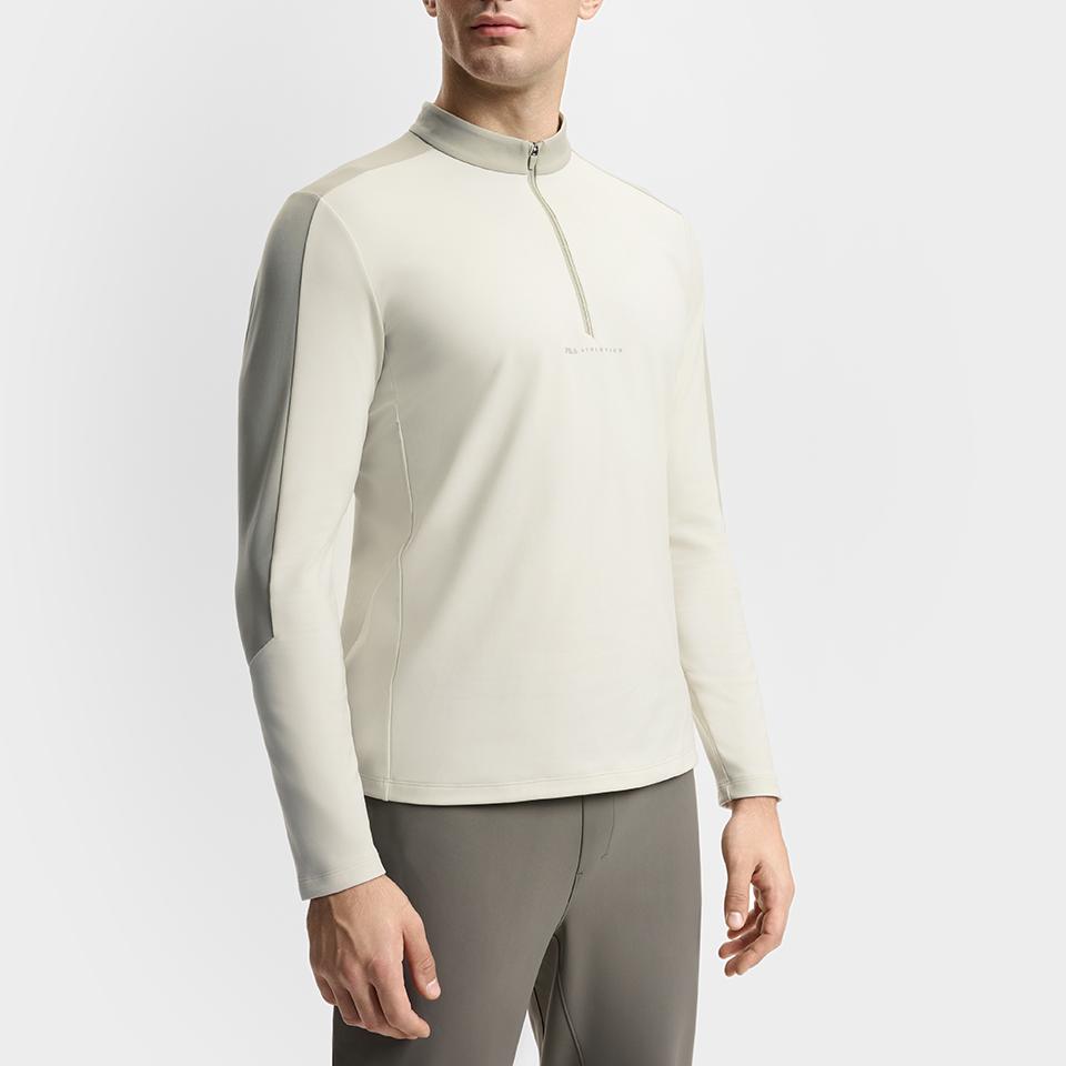 FILA Fitness Color Block Fleece Knit Comfortable Long Sleeve T-Shirt Men Tops White-Birch Gray A11M511222F-GY