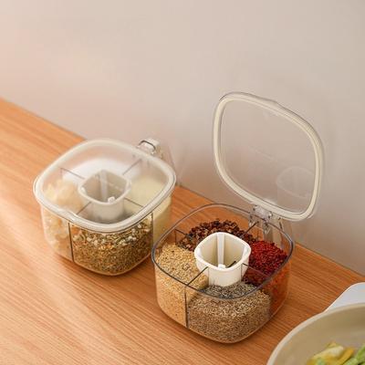 Seasoning Box Set Multigrid Spice Jar with Lid and Spoon Kitchen Condiment Storage Container Handle Salt Sugar Cans Organizer