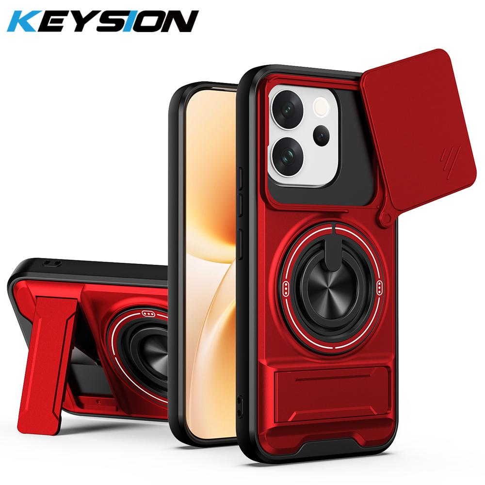 KEYSION Magnetic Phone Case for VIVO V70 5G Slide Camera Protection Upright Kickstand Ring Shockproof Back Cover for OPPO V70