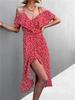 Sommer Sexy Off-Soulder Floral Slip Dress For Kvinner Casual Petal Sleeve Slash Neck Strandkjole Mote trykt skjørt Robe 24726