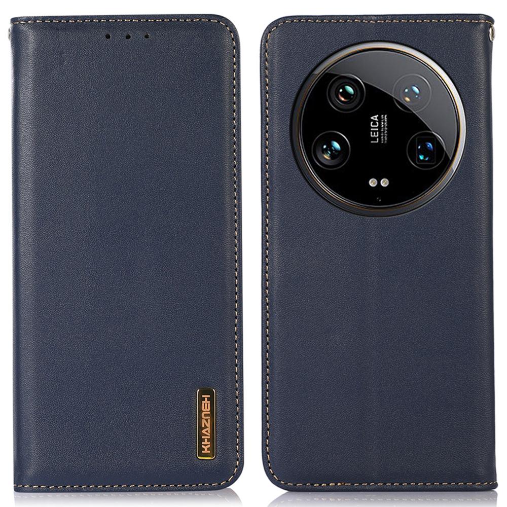 

KHAZNEH For Xiaomi 14 Ultra Case RFID Blocking Wallet Genuine Cow Leather Phone Cover Blue