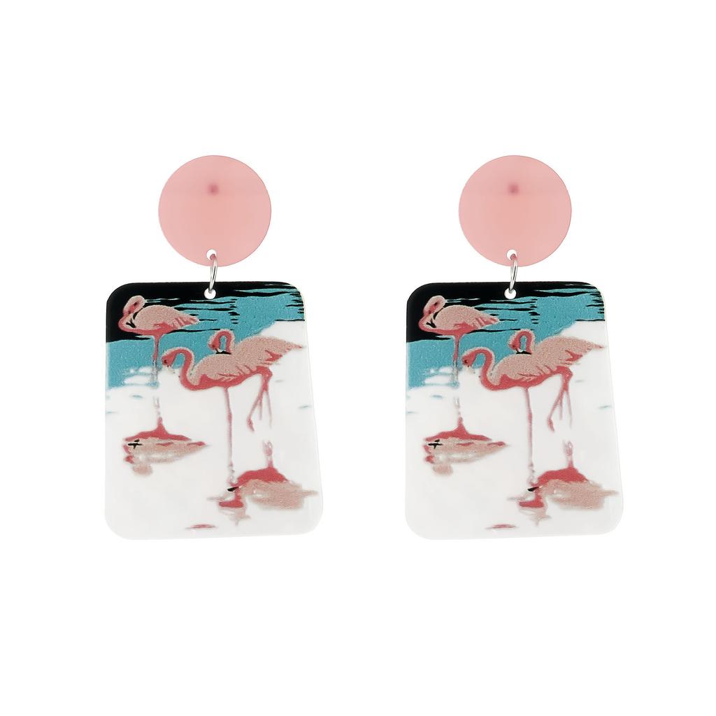 Environmentally Friendly Acrylic Earrings, Fashionable Cartoon Flamingo Love Earrings, Stud Earrings For Women