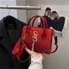Fashion Solid Color Simple Crocodile Letters Tassel Casual Atmosphere Shoulder Handbag Bag For Women